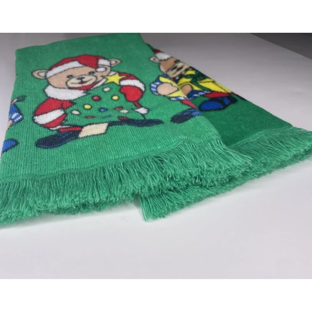 Vintage Christmas Hand Towel Holiday Teddy Bears Kitschy Kitchen Hilasol Cotton